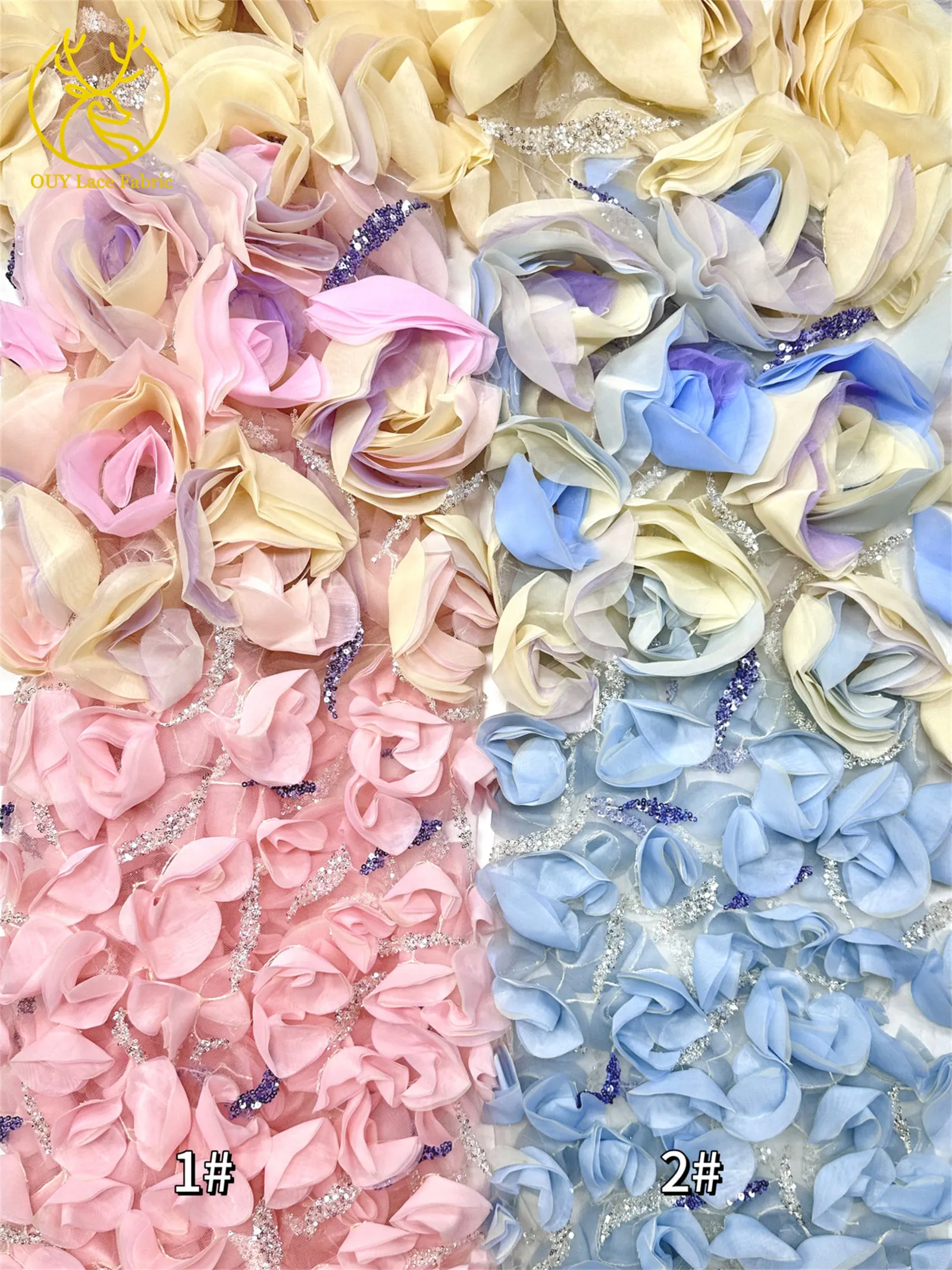 3D Große Blumen Hochzeitskleid Tüll Spitzenstoff 2026 Modische Afrikanische Nigerianische Perlen-Pailletten-Spitze für Hochzeitskleider zum Nähen – Detail 9