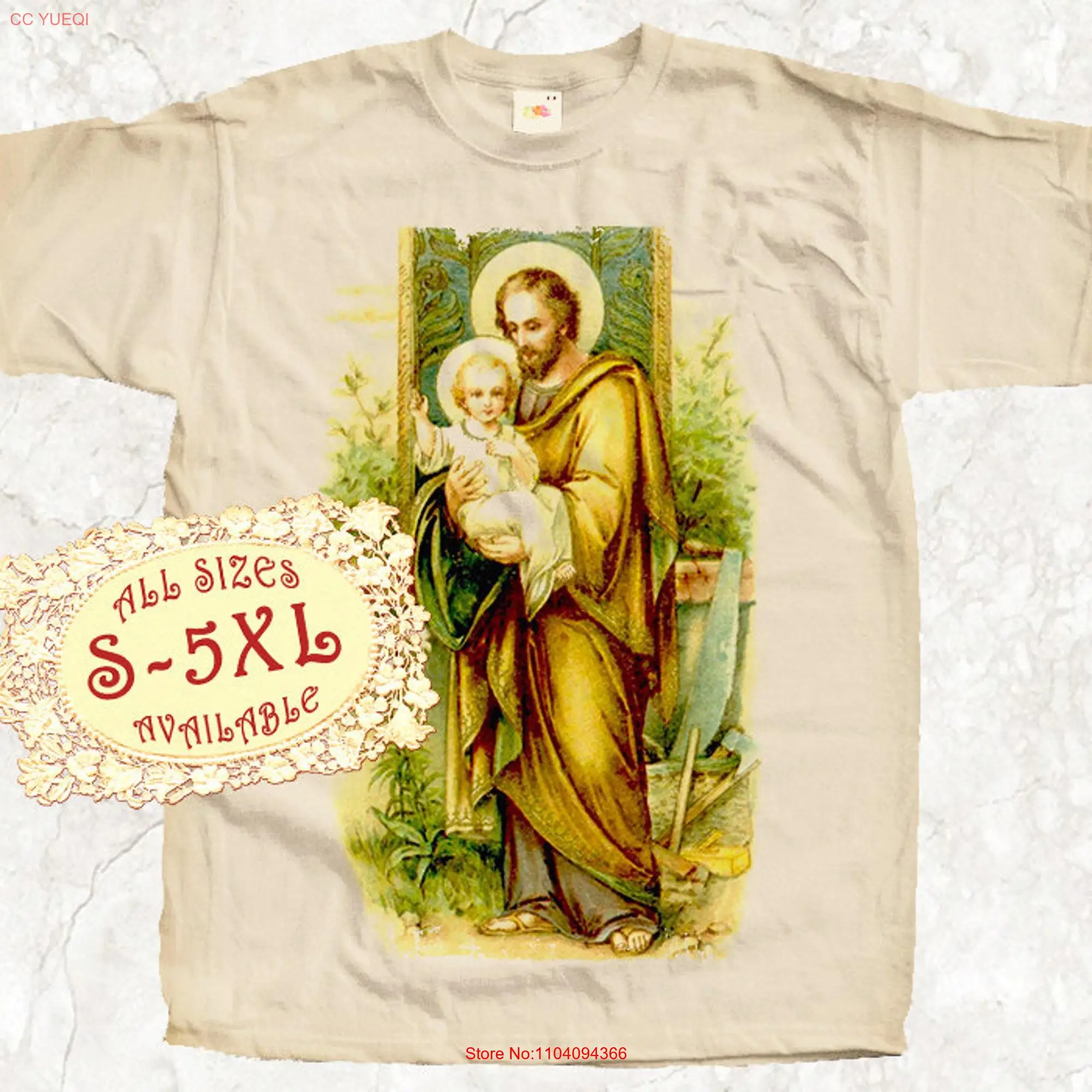 Saint Joseph with baby Jesus V6 Catolic T SHIRT All sizes S 5XL Religious Christian Catholic TEE Natural