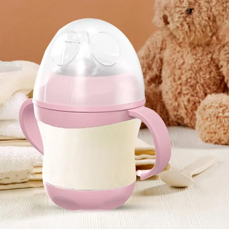 Cangkir Sippy dengan pegangan 160ml, cangkir minum silikon balita bertutup ergonomis pegangan botol cerat aman untuk mesin cuci piring