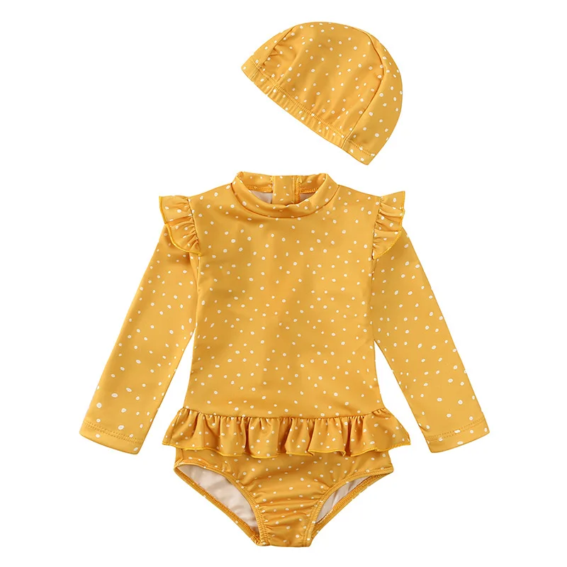 2024 New Summer Baby Girls One Piece Swimsuit Kids Beach Wear Suit Baby Girls Jumpsuit Swimsuit+Hat Children Jumpsuit Swimwear