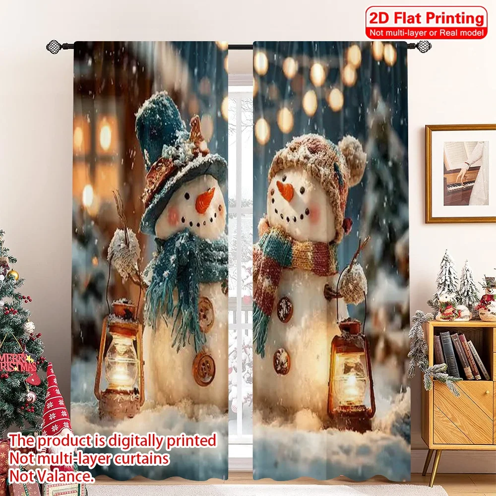 2pcs 2D flat printing Merry Christmas Popular Window Curtains Christmas snowman tree Versatile Fabric Without Electricity Spring