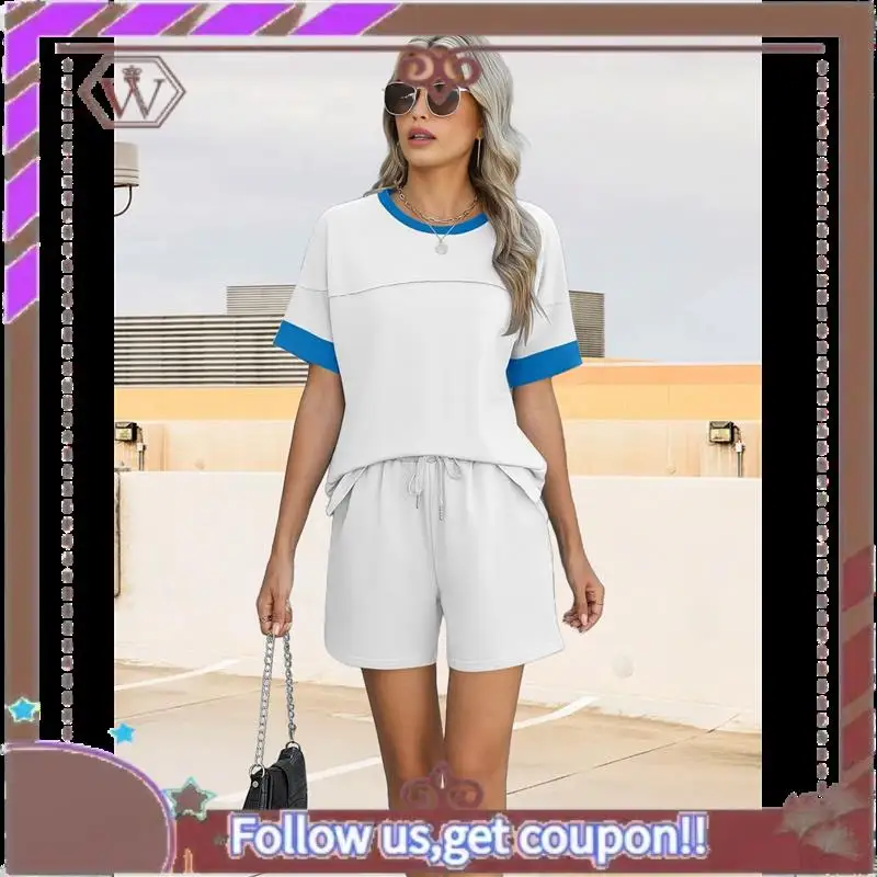 A95D-Comfy Summer Sets With Pockets Loose Fit Color Block Design Matching 2 Piece Sets With Drawstring Waist