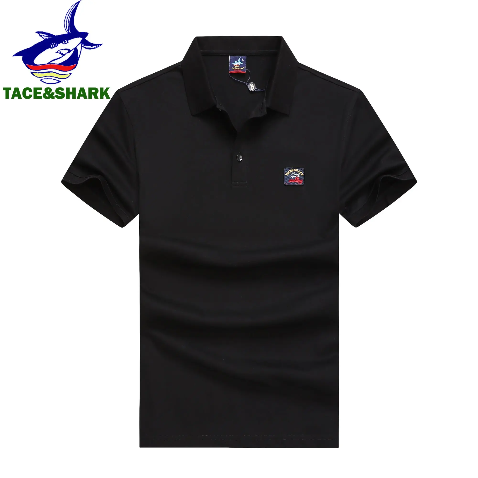 TACE&SHARK Casual Shark Embroidery Short Sleeve Polo Shirts Fashion Brands Solid Color Camisa Polo Homme White Men Clothing