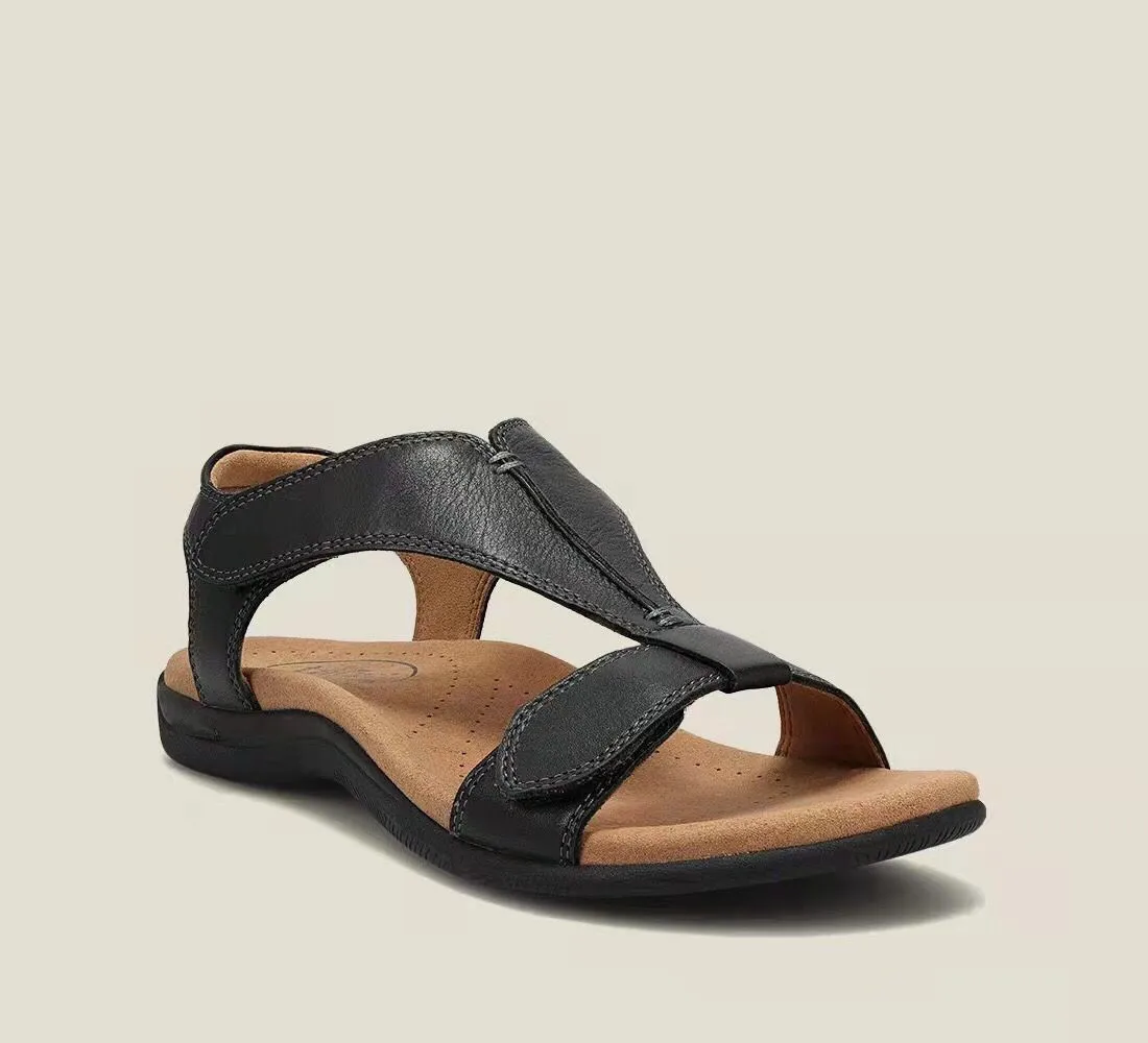 Neue Sommer-Sandalen für Damen mit dicker Sohle und Keilabsatz, leichte und bequeme Schuhe mit Klettverschluss, Leder-Patchwork-Sandalen – Detail 5