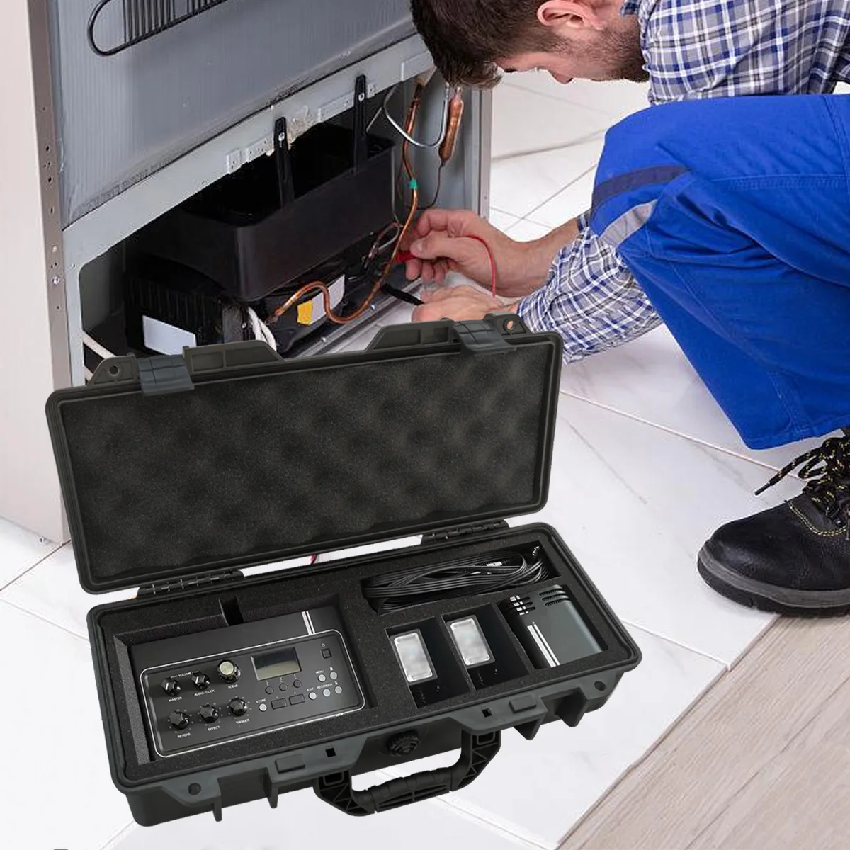 5 أحجام حقيبة حمل صلبة متينة مقاومة للماء والعفن والصدمات - صندوق أدوات داخلي مبطن بالإسفنج مع إغلاق مزلاج آمن