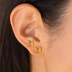 Fashion 3D Bubble Letter Chunky Stud Earrings for Women 18K Gold Plated Stainless Steel Initial Earring A-Z Alphabet Jewelry