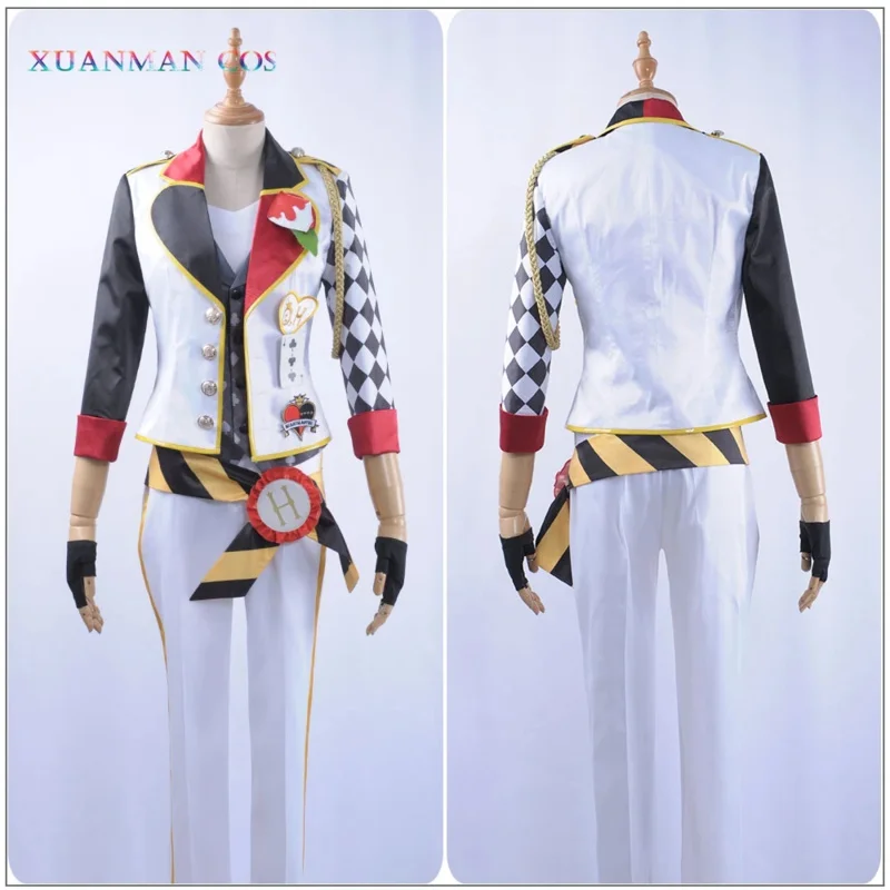 

Game Twisted Wonderland Cosplay Costume Alice in Wonderland Custom Men Satin Uniform with Hat Pants Gray Vest Belt Trey Clover