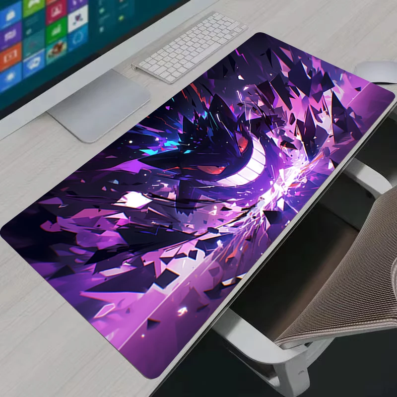 Mauspad XXL Gaming-Schreibtischunterlage P-Pokemon Gengar Spielmatte Computer-Gamer-Matte Rutschfeste Gummiunterseite Genähte Kanten Tastaturunterlage