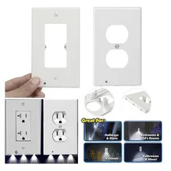 Duplex Electrical Outlet Modern Plugboard Plug-In  Electrical Receptacle Wall Plate With LED Night Lights - Auto On/Off Sensor