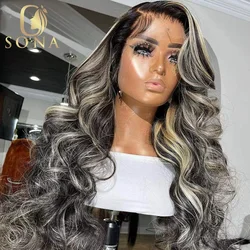 32 34 inch13X6 HD Lace Frontal Wigs Colored Grey Blonde Green Highlight Wig Wavy 13X4 Lace Front Wig Pre Plucked Human Hair Wigs