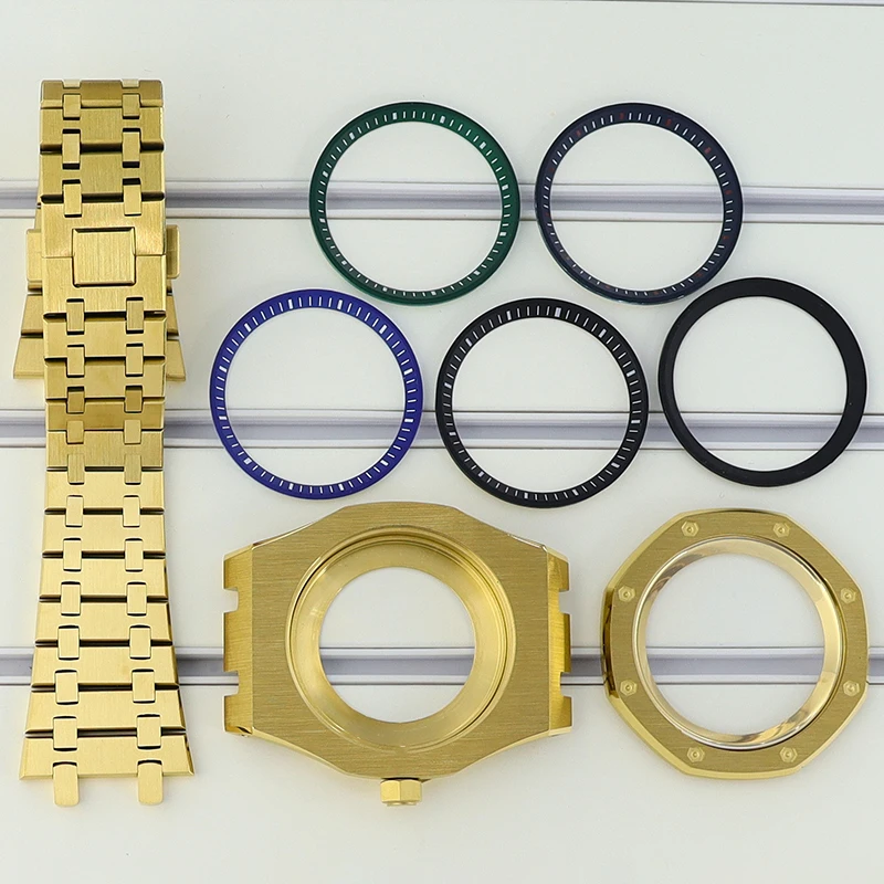 

Gold 41mm Luxury Watch Case Watchband Parts For Seiko nh34 nh35 nh36 nh38 Movement 28.5mm Dial Sapphire Glass With Chapter Ring