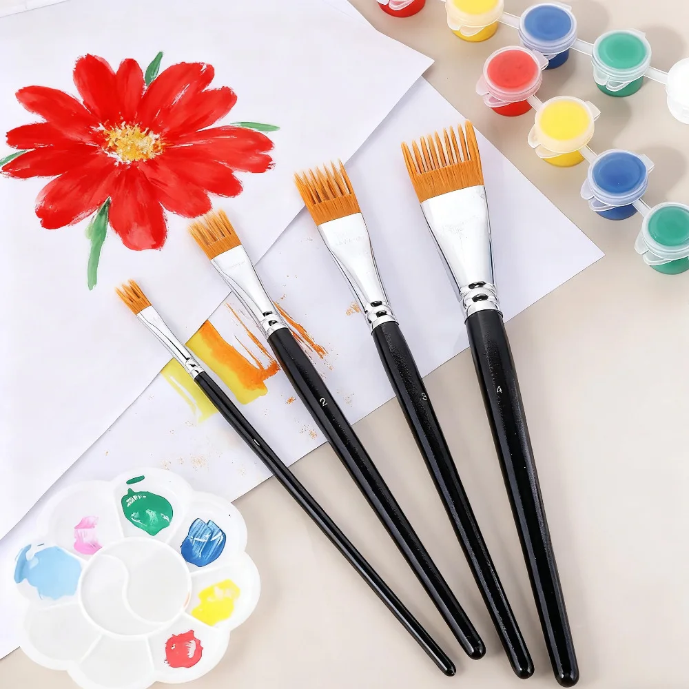 4pcs Serrated Shape Paintbrush Set for Watercolor Oil Digital Painting - Landscape Leaf Art Brushes for Artists & Students