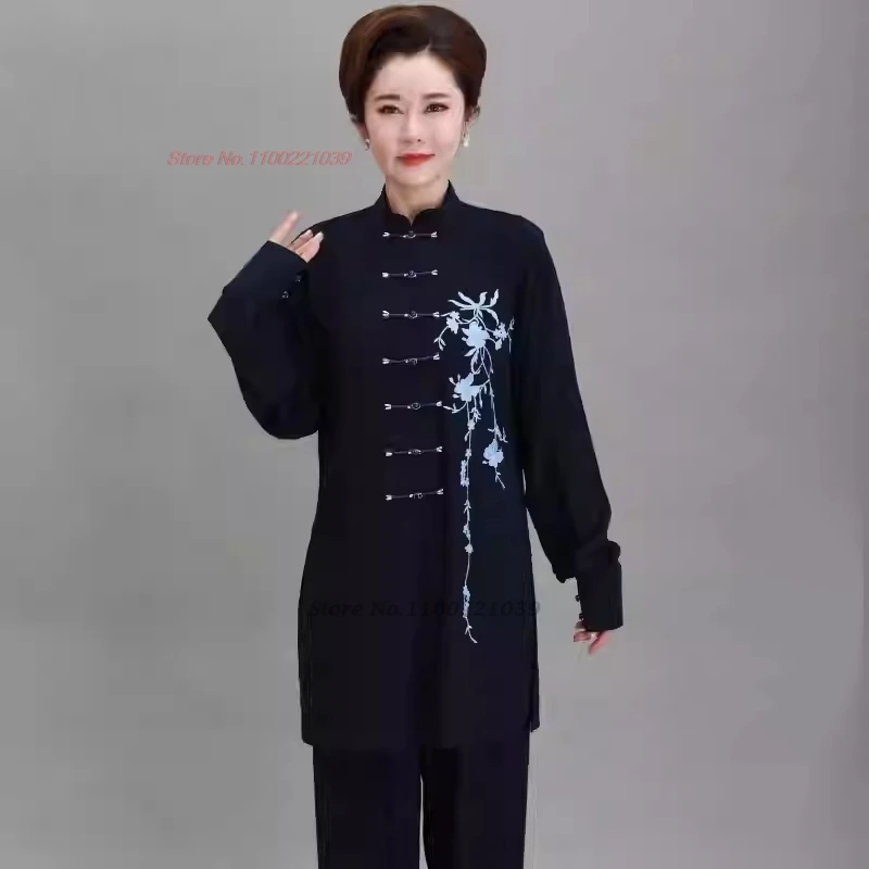 2025 traditional chinese tai chi kung fu uniform flower embroidery training exercise wushu martial kung fu outdoor walking suit