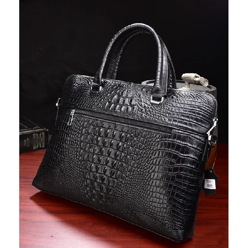 Sac à Main en Cuir group à Motif de Crocodile pour Homme d'Affaires, Étui à Bombes, Double Fermeture Éclair, Sacoche de Luxe pour Ordinateur Portable