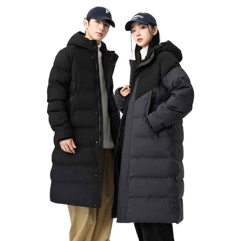 

New Long Cotton-padded Parkas Winter Color Matching Long Thickened Hooded Couple Clothes Extended Loose Parkas