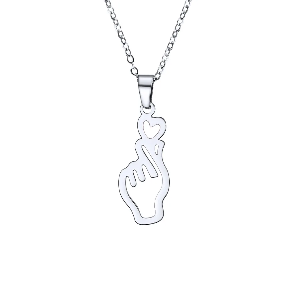 2023 New Stainless Steel Hollow Heart Hand Pendant Necklace BT21 Love Korean Style Man Women Jewelry Gift image 6
