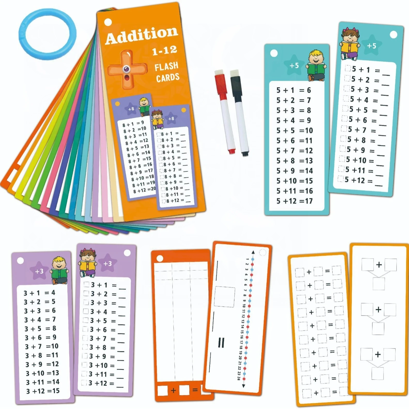 15 Erasable and Reusable Math Learning Cards for Children's School Training and Teaching Aids on Mathematical Addition Toys