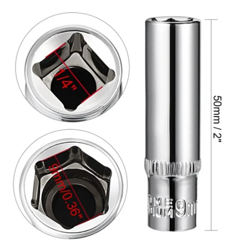 ABGG-11Pc 1/4 ชุดซ็อกเก็ตอะแดปเตอร์ซ็อกเก็ตยาว 4-14 มม.ลึกซ็อกเก็ตหัวเครื่องมือแรงบิด Spanner Ratchet Socket ประแจ
