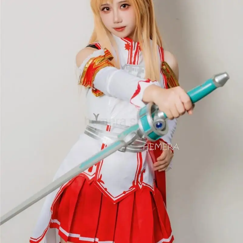 

Anime Sword Art On-line Asuna Yuuki Dressed Cosplay Uniform Costumes For Halloween Are Your Battle Suit SAO Women Full Set Wig