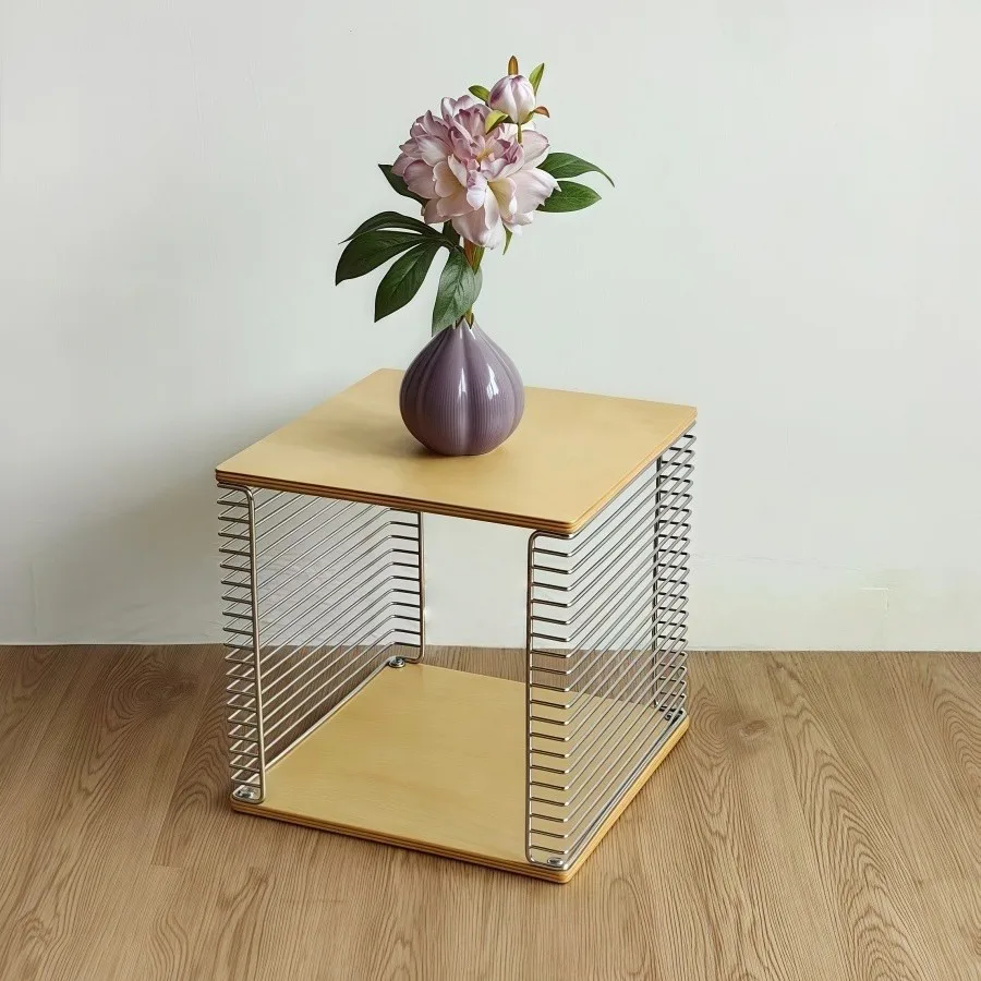 Modular Nordic Metal Shelf Stainless Steel Edge Table Coffee Table Movable Solid Wood Sofa Storage Light Luxury