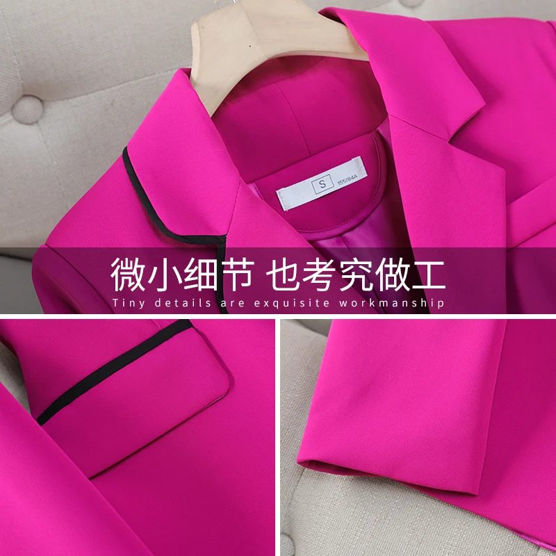 Autumn Winter Long Sleeve Women Pant Suit Ladies Formal Purple Black Business Work Wear 2 Piece Set Blazer And Trouser