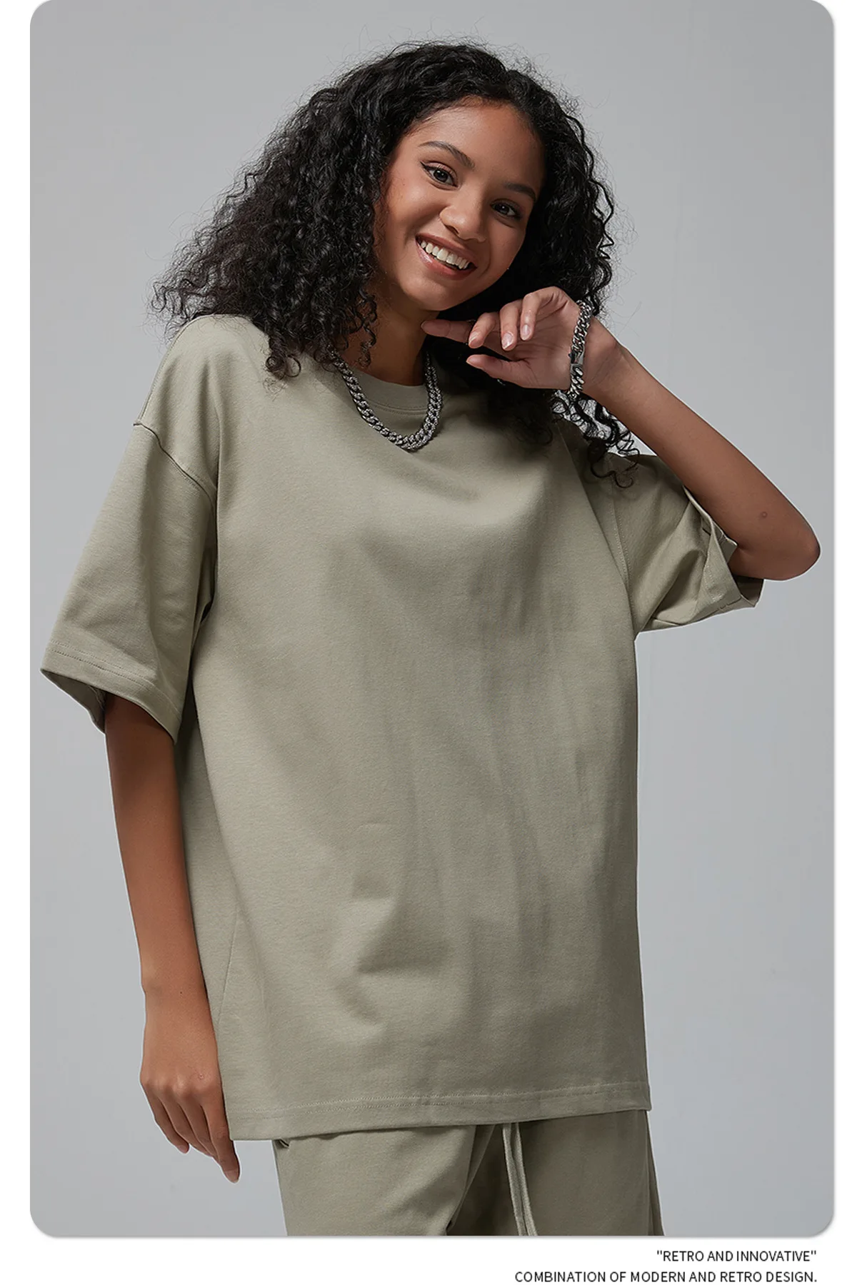 Men's 305g Heavyweight 100%Cotton Oversized T-Shirt-Earth Tone Solid Color Streetwear Basic Tee Premium Quality Short Sleeve Top