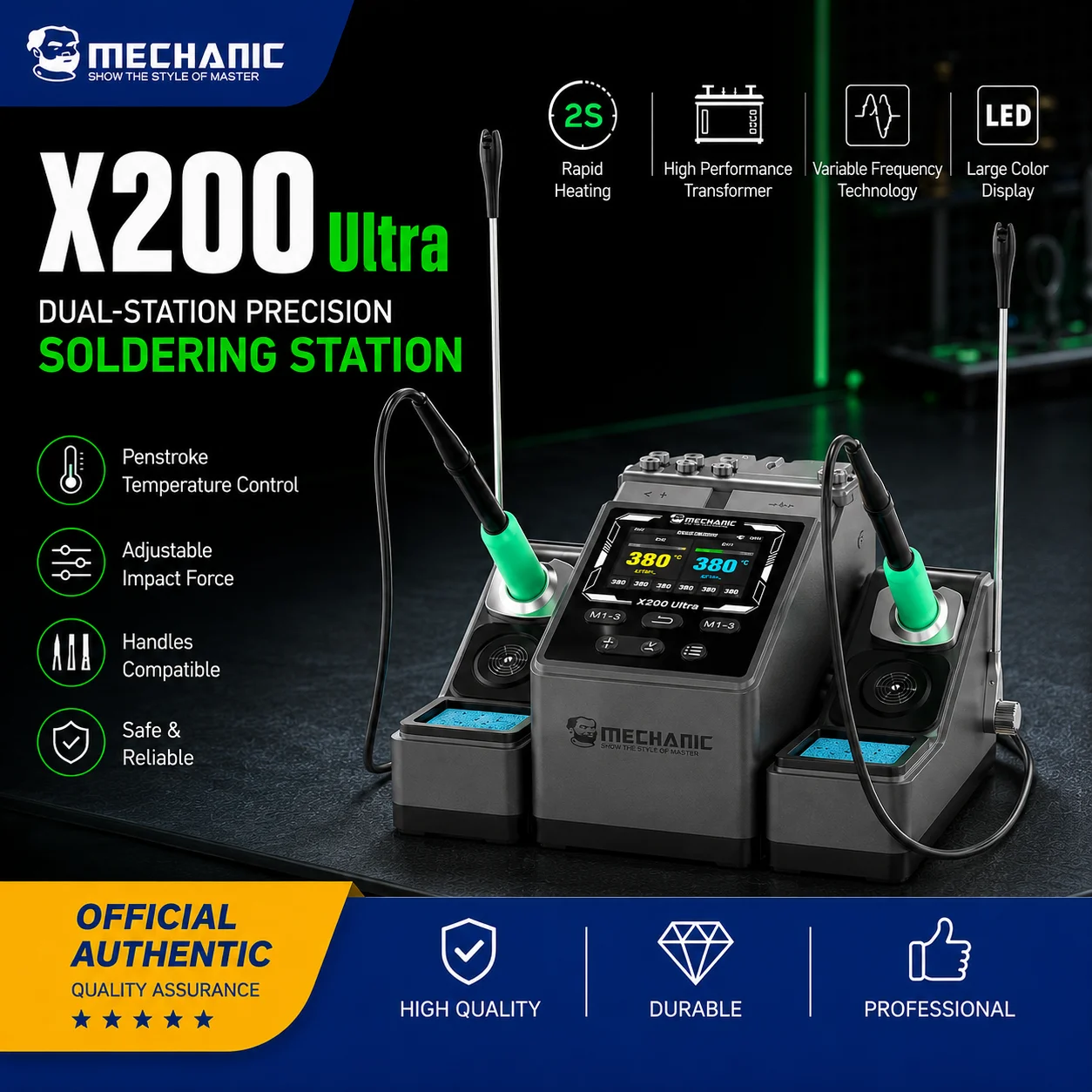 MECHANIC X200 Ultra Dual Soldering Station 2S Rapid Heating PWM Transformer C210 Handles LED Display for Phone PCB Repair