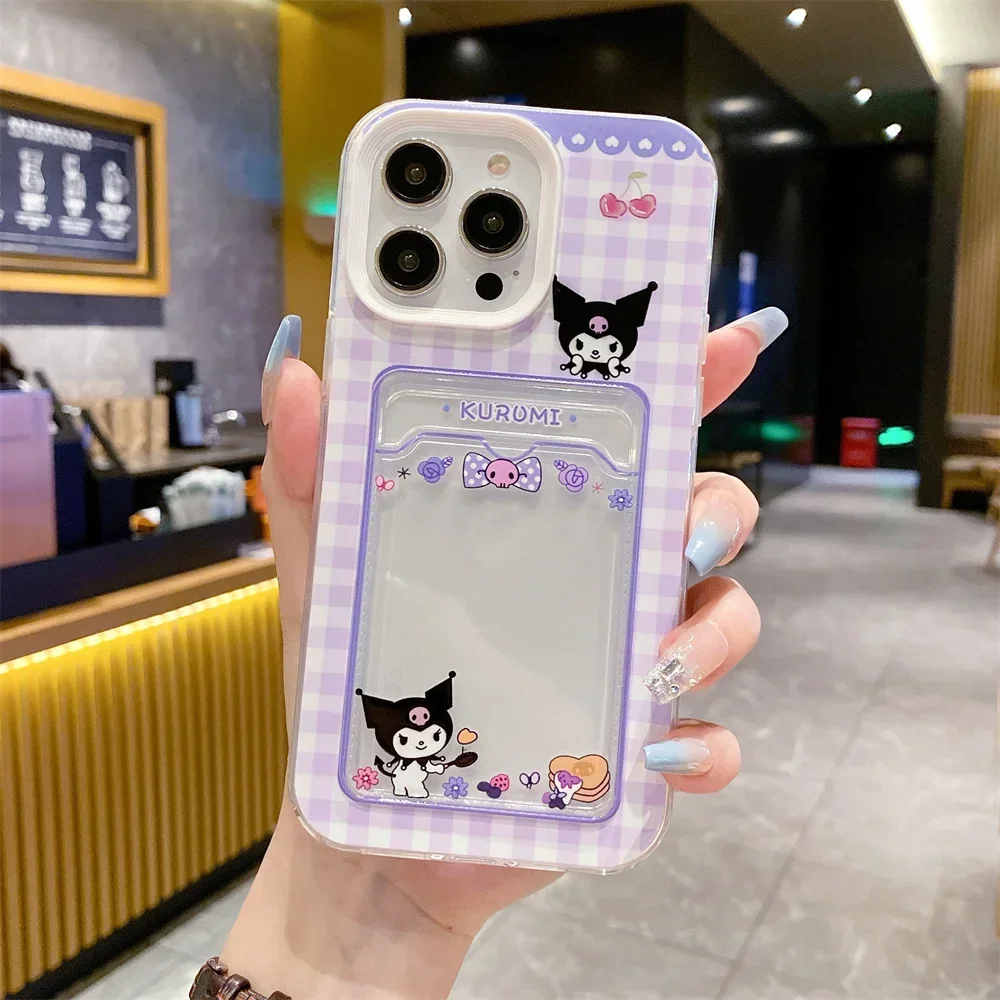 Cute Cartoon Anime Role Melody Kuromi Case per IPhone 11 12 13 14 15 Pro Max X XR XS 7 8 Plus Soft Tpu portafoglio Cover Card Holder