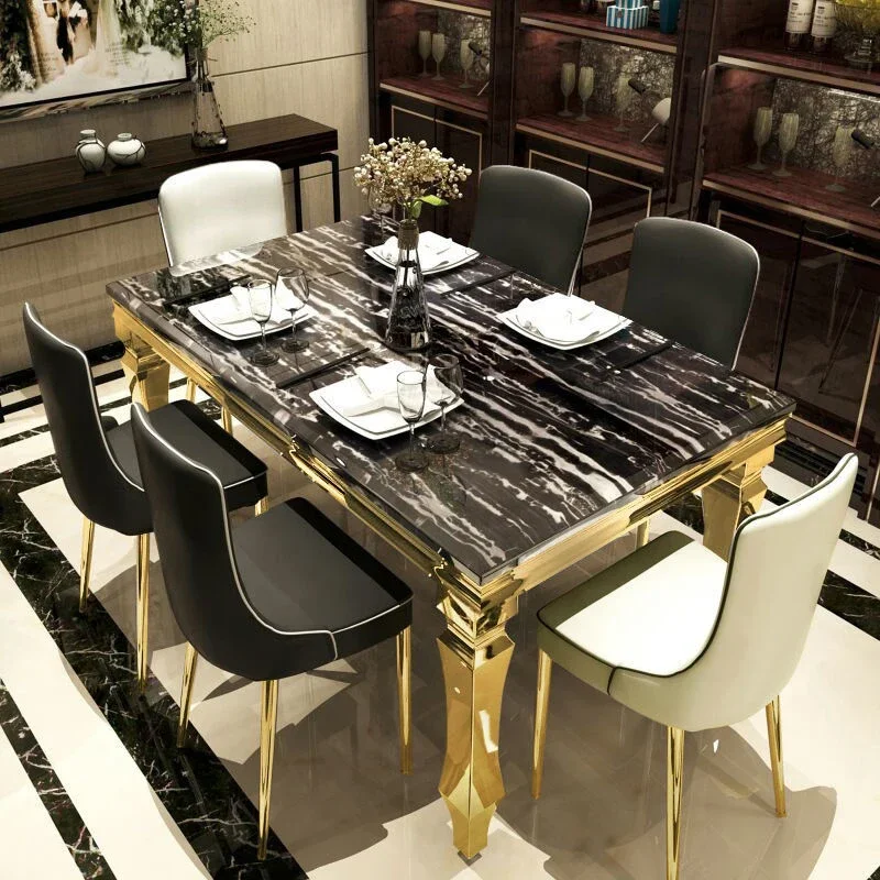 

#Mode Esstisch Wohn möbel mit Edelstahl basis Luxus moderne Esstisch-und Stuhls ets