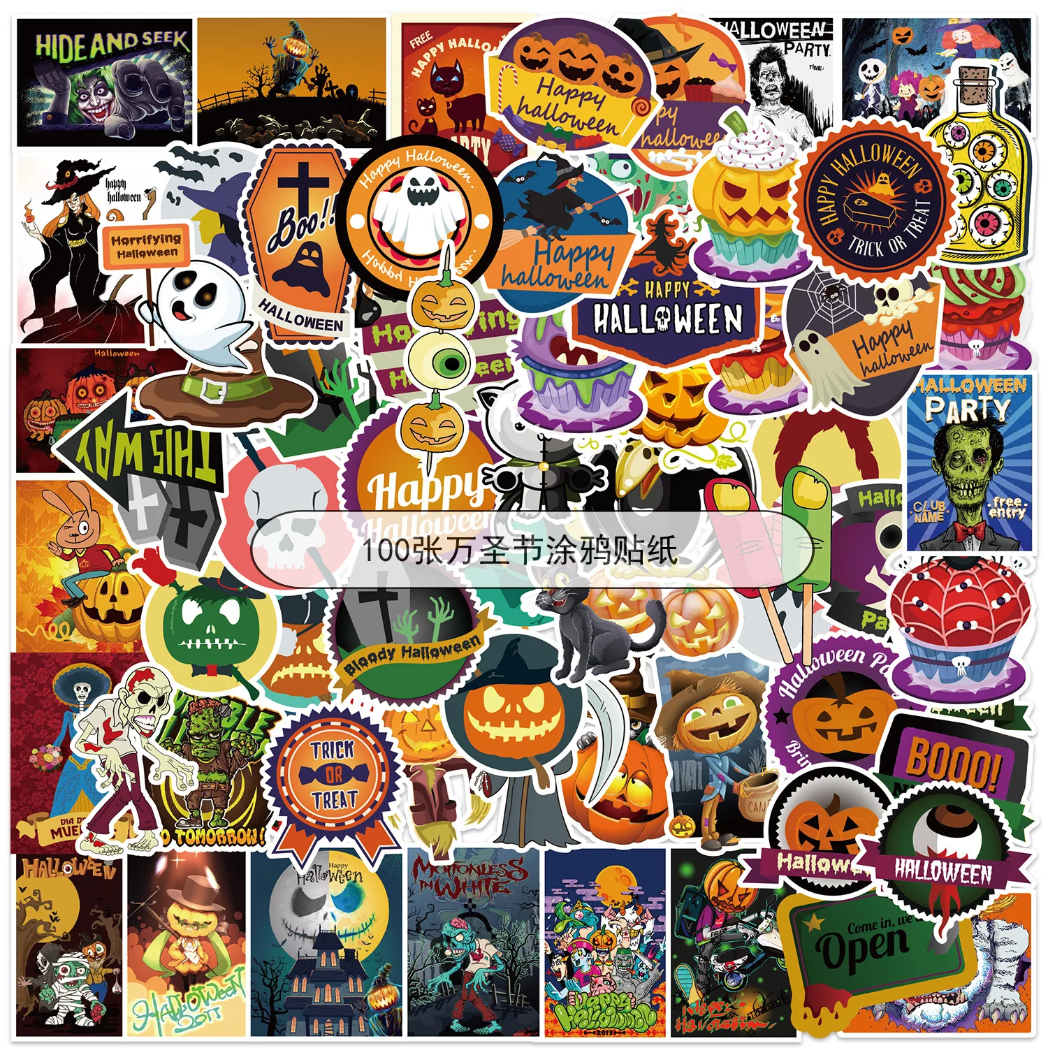 Halloween e Natal Cartoon Graffiti Adesivos, Festa de férias, Telefone, Laptop, DIY, Impermeável, Decoração do capacete, 50 Pcs, 100Pcs