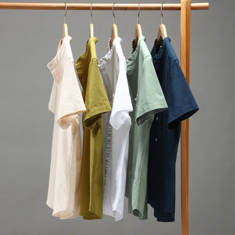 

Мужская свободная рубашка с коротким рукавом, повседневная простая Мягкая дышащая Однотонная рубашка в китайском стиле, простой уход, Новинка лета 939