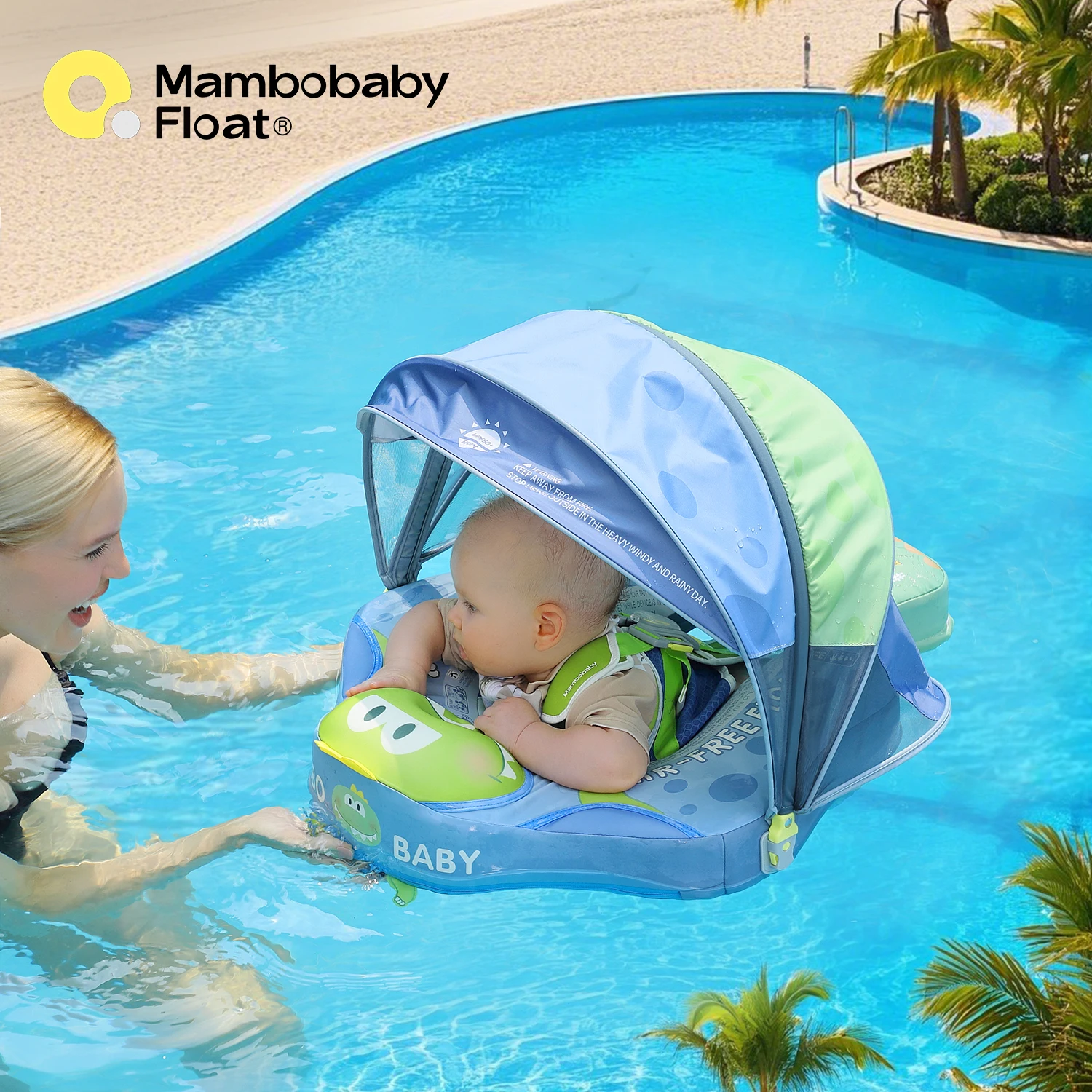 Mambobaby Float Safe Solid Core with Canopy Comfort Skin-friendly Design Baby Swimming Ring Toddler Pool Float Infant Water Ring