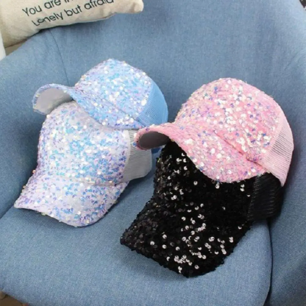 Simple Blingbling Sequins Baseball Cap Shiny Adjustable Sun Hat Creative Sunshade Mesh Snapback Caps Role Play Prop