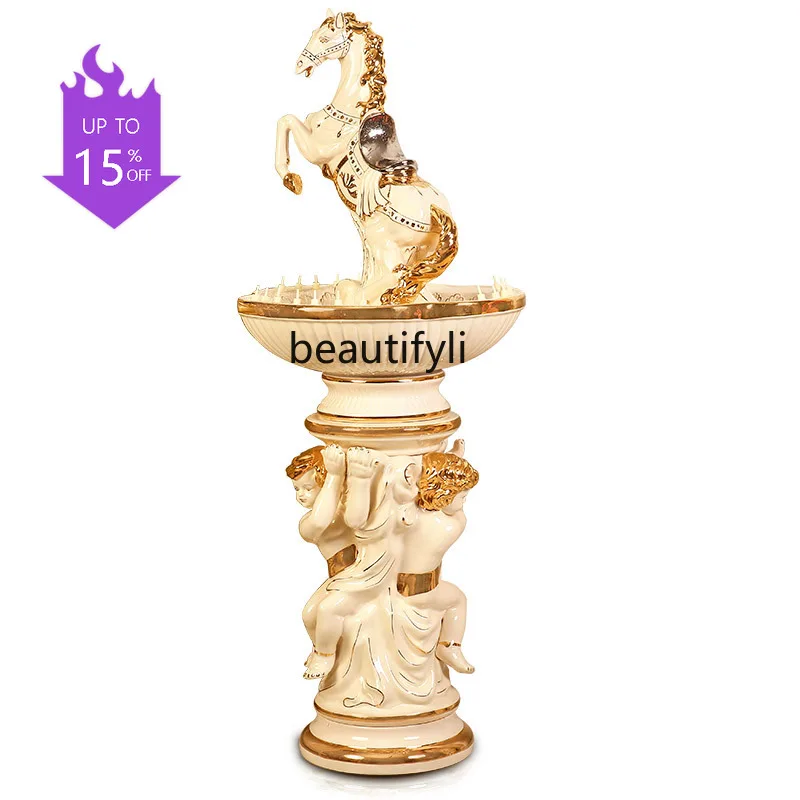 

Элегантный напольный фонтан для гостиной с циркуляцией воды, украшение для дома в виде лошади или слона, приносящее удачу и богатство