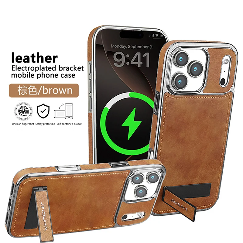 

Роскошный кожаный магнитный чехол для телефона IPhone 17 Pro Max 16 Plus 15 Plus 14 13 для Magsafe Противоударный кронштейн с гальваническим покрытием