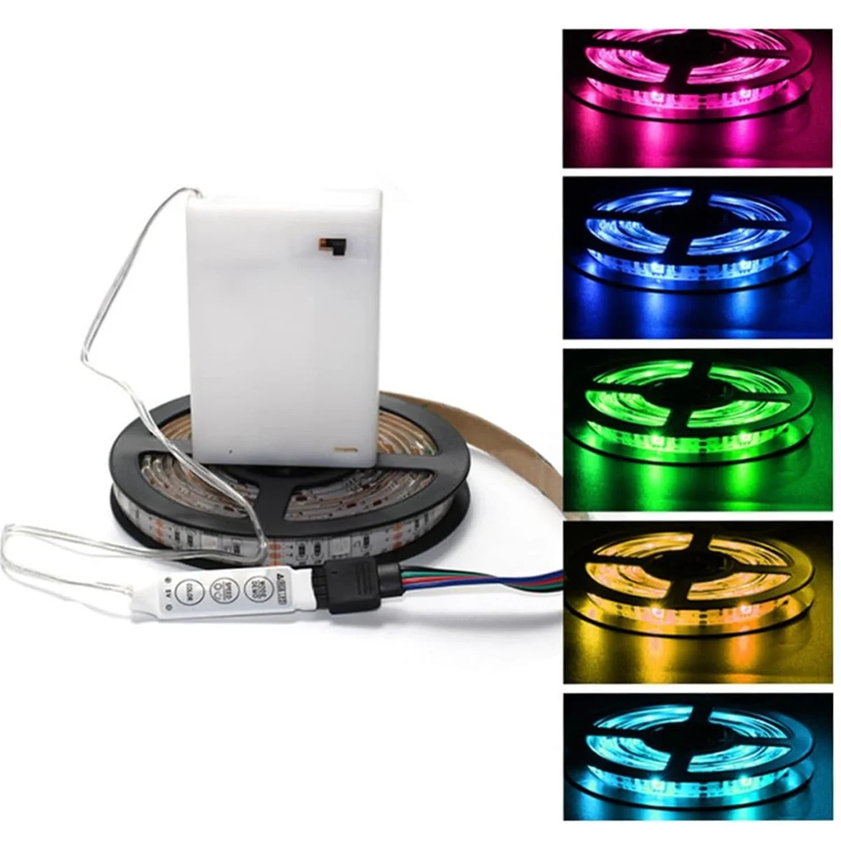 AT59 DC 5V 5050 RGB ストリップ LED ライトバッテリー駆動 Led ストリップ屋内屋外 24key コントロールリモート 5 メートル