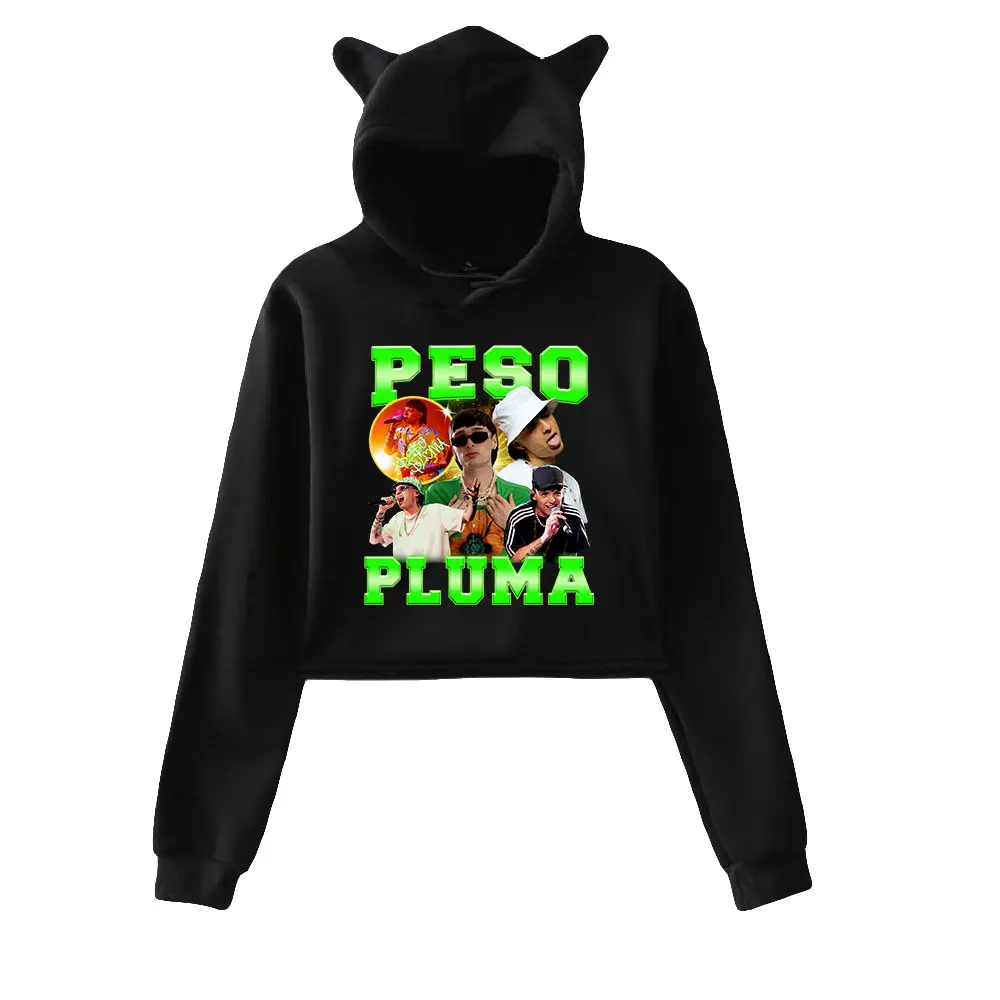 Peso Pluma Pullover Cat Ears Hoodie Long Sleeve Sweatshirts Female Crop Top 2023 Hip Hip Young Singer Women's Clothes