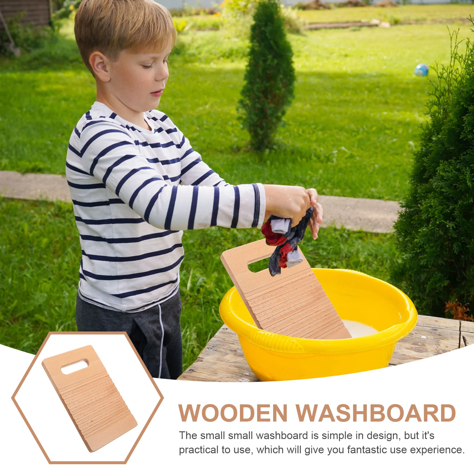 Kleines Waschbrett aus Buchenholz, kompakt, robust, tragbar, zum Händewaschen von Kleidung, Haushaltsreinigung, Reisen