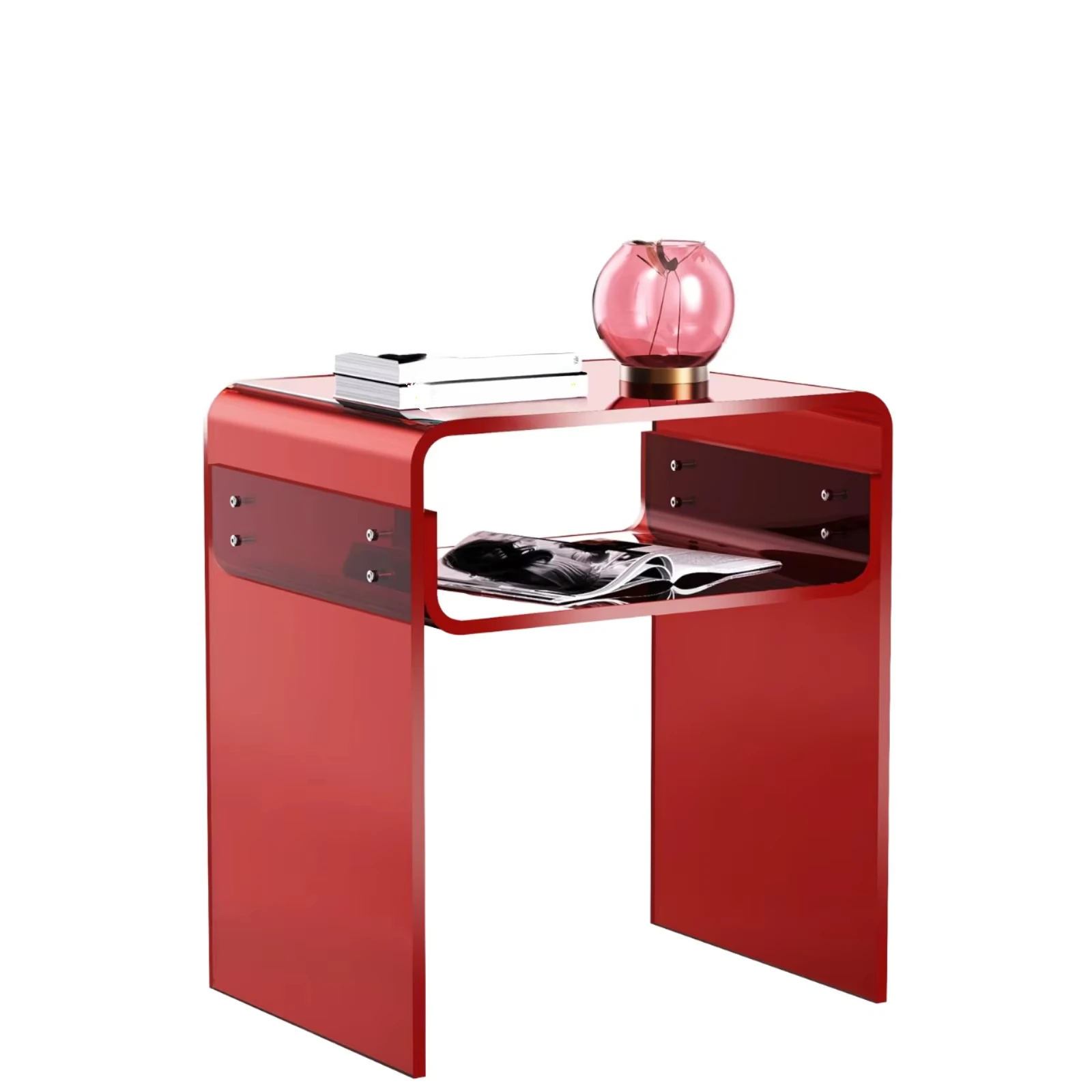 2pcs Pack 2-Tier Acrylic Contemporary Bedside Nightstand Coffee Table for Bedroom and Living Room Home Decor Furniture