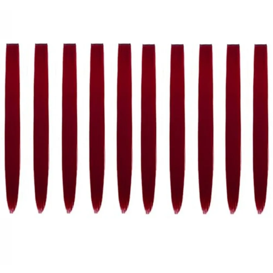 

Hair Extension Clips 10pcs in Wine Red 20 Inch Straight Hair Synthetic Fiber Hairpieces for Party