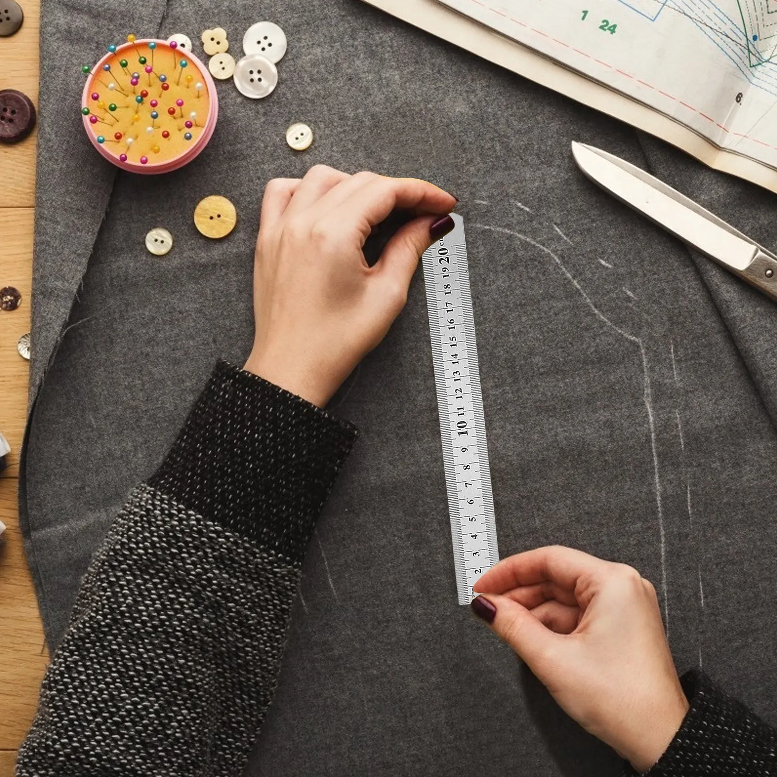 3Pcs Heavy Duty Stainless Steel Straight Ruler Dual Side Measurement Precision Metal Ruler for Journaling Baking Woodworking