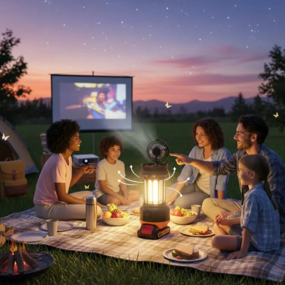 

Multi Functional Outdoor Fan Camping Light for DeWalt 18V 20V Li-ion Battery Power: 5W Lumen: 20-250LM Handheld Folding Fan