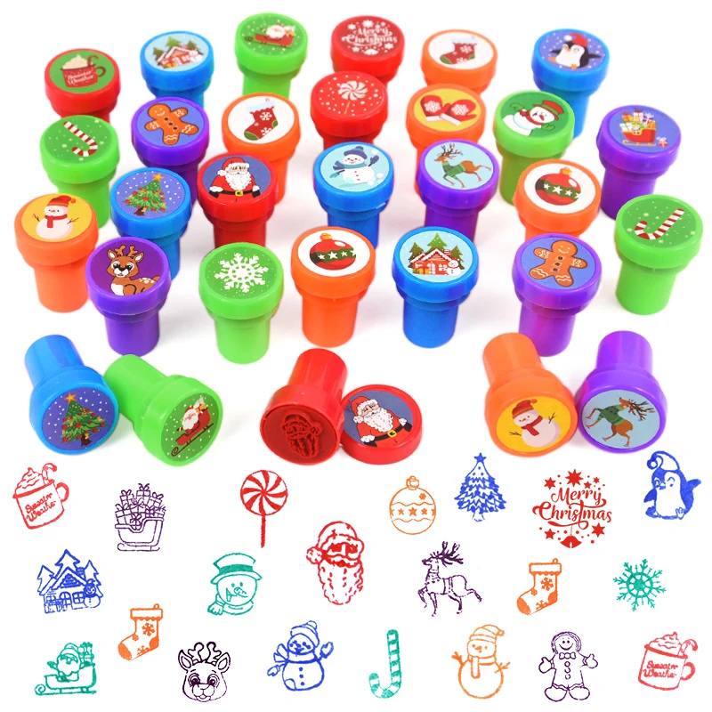 10pcs Child Stamps Cartoon Animals Unicorn Snowman Seal Set Christmas Kids Party Favors DIY Painting Self Inking Assorted Stamps