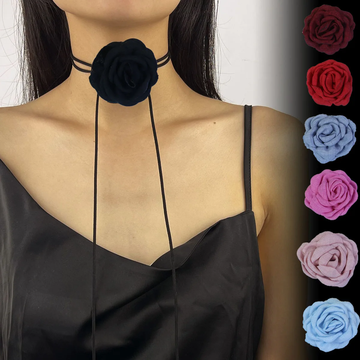 6cm handmade fabric flower choker three-dimensional camellia CHOker Sweet cool lace flower clavicle necklace