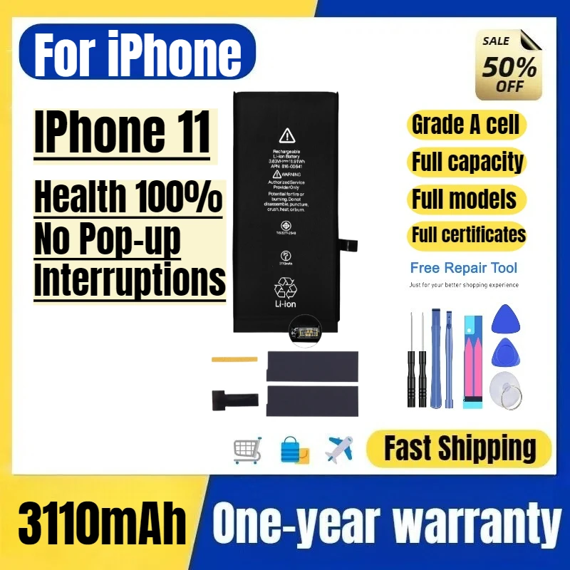 

Battery for IPhone 11 Mobile Phone Batteries Health 100% No Pop-up Interruptions High Quality Replacement Bateria Grade A Cell