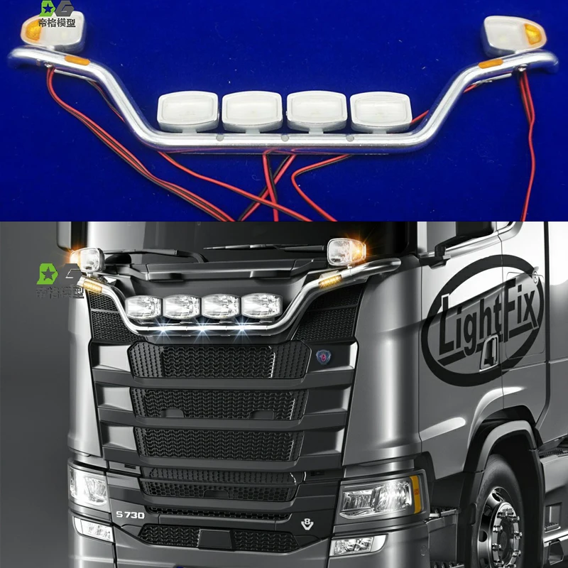 LED Simulation Metal Silver China Open Aluminum Rod Light for 1/14 Tamiya RC Tscania 770S 6X4 56368 8X4 56371 Diy Parts