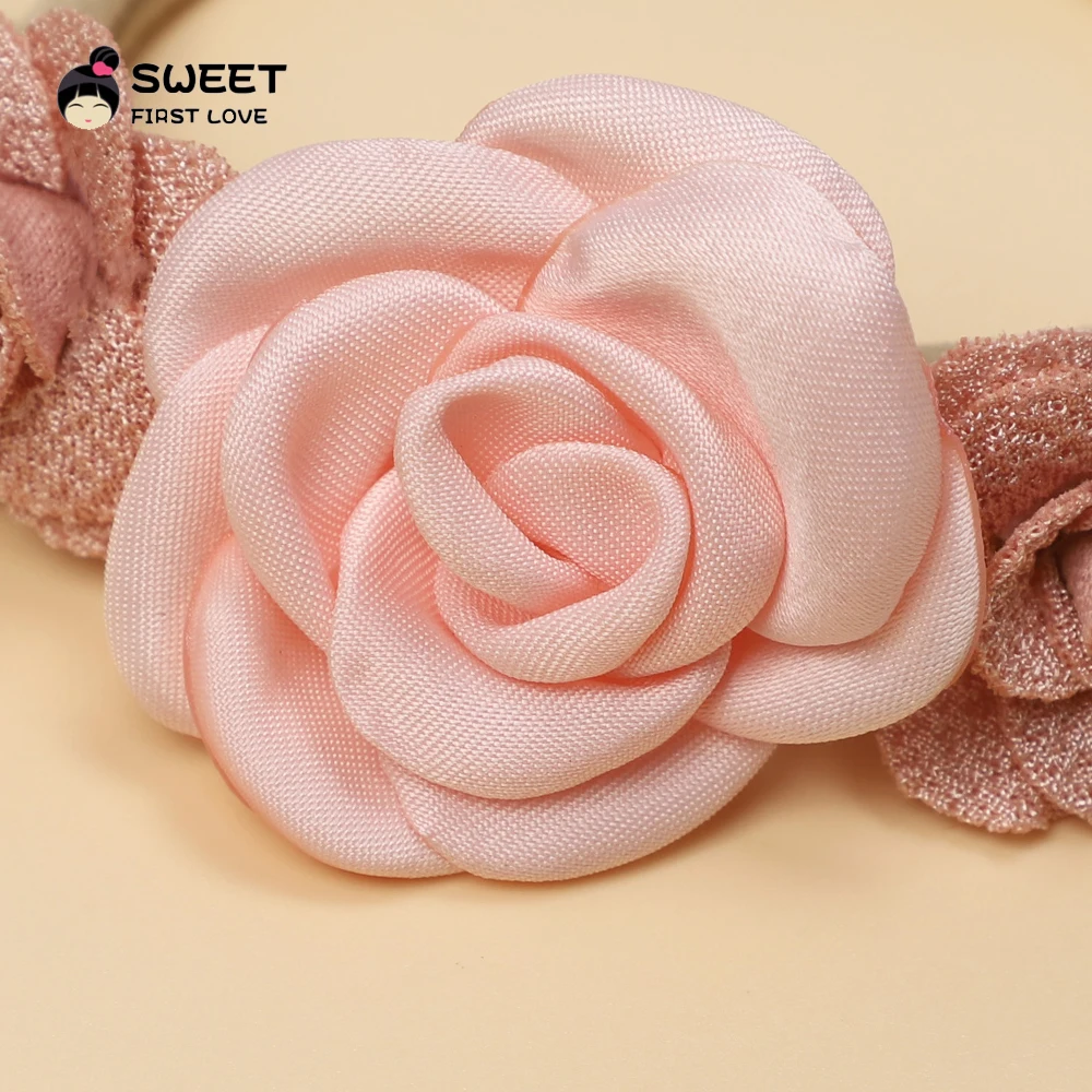 Artificial Floral Flowers Headband for Baby Girl Elastic Rubber Bands for Girls Hair Bands Seamless Soft Nylon Baby Accessories