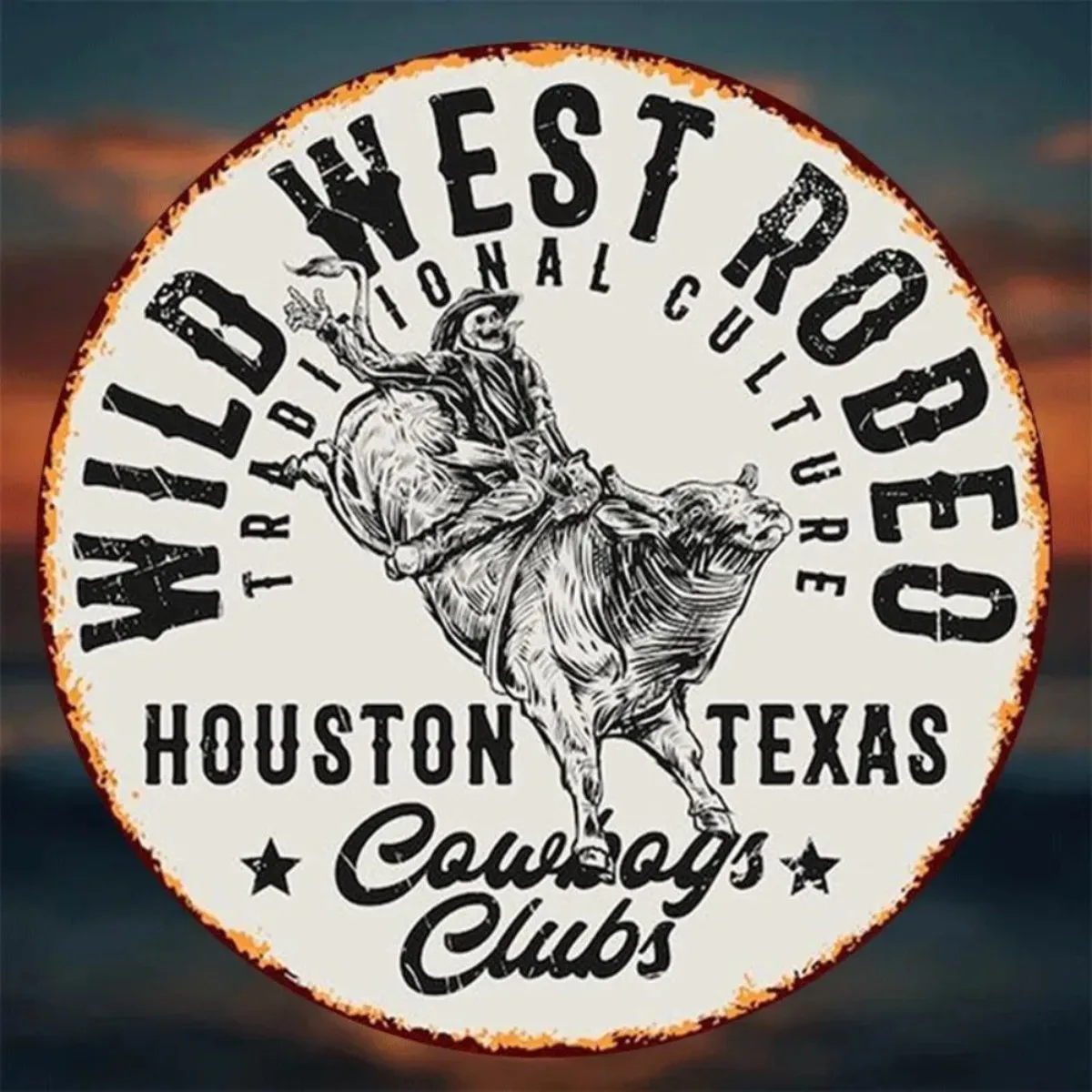 لوحة فنية جدارية مسطحة ثنائية الأبعاد "Houston Cowboy Club" - سحر روديو ويسترن وايلد، مثالية لتزيين المنزل والبار