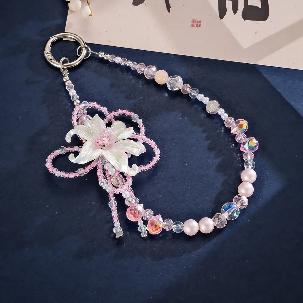 Plated Iris Flower Phone Charm Handmade Beaded Y2K Aesthetic Mobile Phone Pendant Stylish Versatile Phone Hanging Pendant