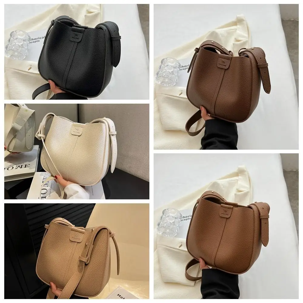 with Inner Pouch Lichee Pattern Crossbody Bag Solid Color Large Capacity Shoulder Bag Mommy Bag Shopping Bag PU Bucket Bag